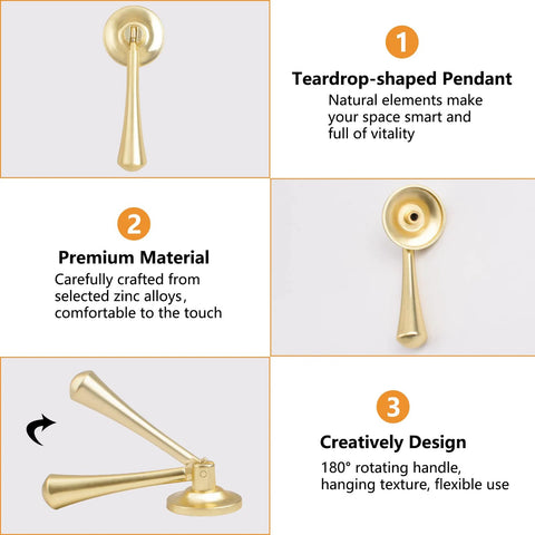 Teardrop Shaped Cabinet Pulls 4 Pack Solid Brushed Gold Pendant Handles Knobs Zinc Alloy With Mounting Screws Features