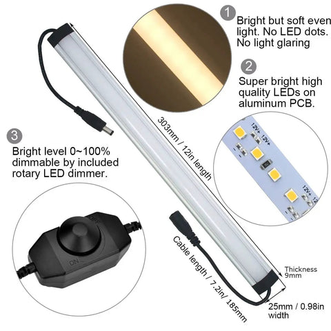 Under Cabinet LED Lighting Kit With 6 12 Inch Light Strips, 2000 Lumen Ultra Bright Warm White, dimmer and LED close-up