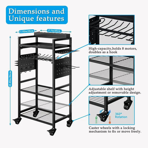 Power Tool Organizer Cart With Charging Station On Wheels For Heavy Duty Garage Use Rolling Tool Storage Cart shelving unit