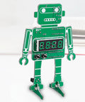 Green robot-style circuit board with digital time display from Alarm Clock Soldering Practice Kit For Students And Makers Build Your Own 4 Digit Robot Digital Clock With Temperature Display And STEM Circuit Board Project For Classroom Or Desk