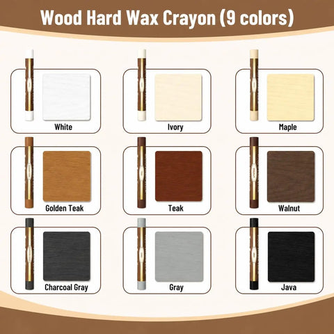 9 Color Wood Filler Sticks And Repair Crayons For Furniture And Floors No Sweat Go To Scratch Fix Kit Displaying colors and wax crayons