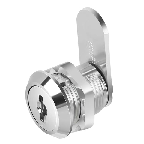 Heavy Duty Zinc Alloy Cam Cabinet Locks 5 8 Inch Throw 3 Pack Keyed Alike Solid Silver Finish close-up angle view.
