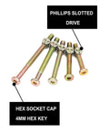 Assorted M6 Drive Socket Cap Screws Set In 40mm 50mm 60mm 70mm And 80mm Lengths Built For Beds Headboards Tables Chairs And Workbenches Zinc Plated Durable Woodworking Bolts Kit Must Have For DIY. Zinc-plated M6 screws with Phillips slotted drive and hex socket cap