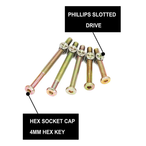 Heavy Duty M6 Socket Cap Screws Set 40 50 60 70 80mm Assortment For Beds Headboards Chairs Cabinets And More Zinc Plated For Rust Resistance In Clear Plastic Organizer Box DIY Friendly Home Upgrade Hardware, Phillips slotted drive