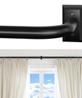 Close-up of Black Curtain Rod For Room Darkening 28 To 48 Inches Wrap Around Heavy Duty Matte Black Window Treatment Rod For Thick Blackout Drapery