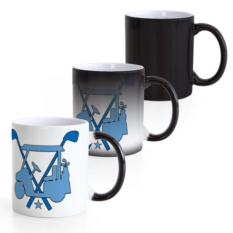 Fresh Golf Cart Magic Mug For Real Golfers Heat Changing Ceramic Coffee Cup 11 Oz displayed in three colors.