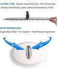 Chrome Shower Faucet Set With 8 Inch Rainfall Shower Head Wall Mounted Single Function Trim Kit And Rough In Valve All Metal Solid Brass Body Modern Luxury Bath Hardware showing thin and air technology features