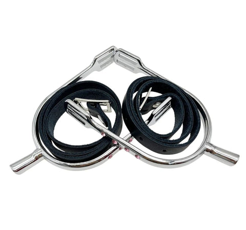 Prince Of Wales Rhinestone Bling Riding Spurs For Women With Leather Straps Chrome Plated Zinc Alloy Bumper Spurs