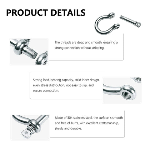 Product details of 304 Stainless Steel Bow D Ring Shackles Heavy Duty Screw Pin Anchor Shackle Set 5/32 Inch for marine use.