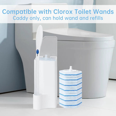 2 Pack Toilet Wand Holder Organizer For Standard Wand System with refills near toilet in white and gray, bathroom setting