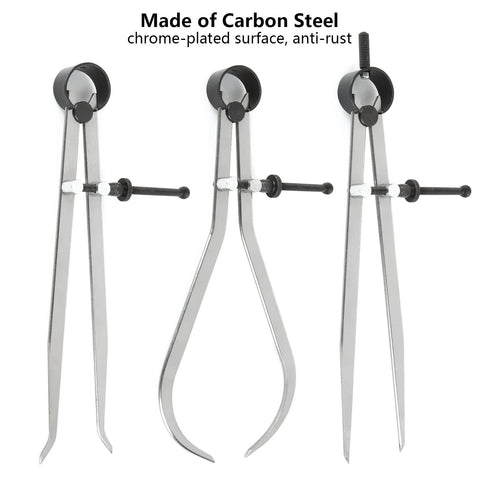 Acrux7 3-piece 8-inch carbon steel outside caliper set with chrome-plated finish