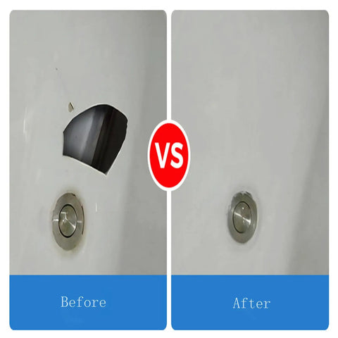 Tile And Ceramic Glaze Repair Paste For Porcelain And Ceramic Tiles, Crack And Chip Filler results before and after on bathtub
