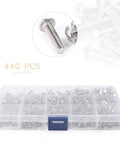440 Piece M3 M4 M5 Hex Socket Button Head Bolts Screws Nuts Kit With Box Stainless Steel Heavy Duty Fasteners For Industrial And Construction Projects All In One Assorted Hardware Set, 440 pcs in storage box