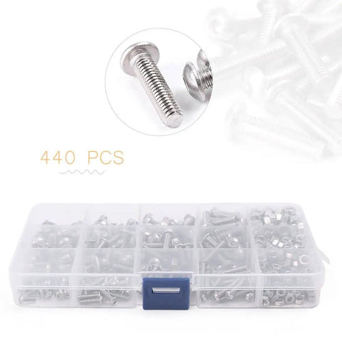 440 Piece M3 M4 M5 Hex Socket Button Head Bolts Screws Nuts Kit With Box Stainless Steel Heavy Duty Fasteners For Industrial And Construction Projects All In One Assorted Hardware Set, 440 pcs in storage box