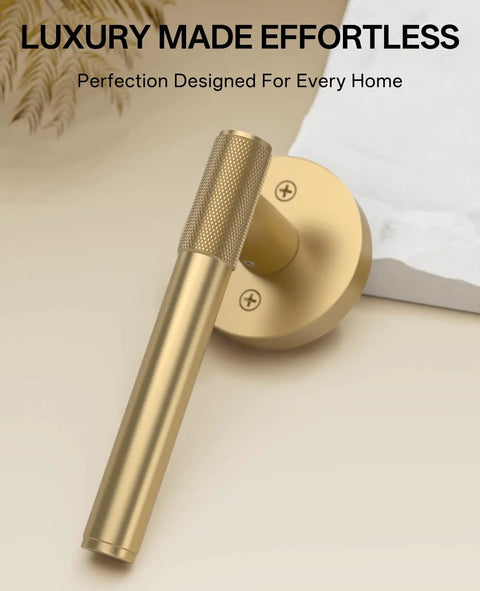 Two Pack Champagne Bronze Dummy Door Handles Set For Closets And Interior Doors Non Turning Lever With Knobs For French Doors Pantries And Double Doors Easy Install Classic Style That Pops In Any Room, champagne bronze lever close-up