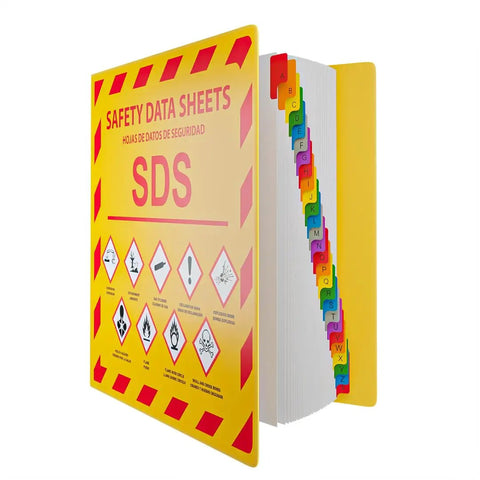 OSHA 2025 Ready SDS Binder With A To Z Dividers Heavy Duty 3 Inch 3 Ring Binder For Safety Data Sheets 8.5x11 Inches Holds Up To 600 Sheets Easy Flip Divided SDS Organizer showing open binder with colorful dividers