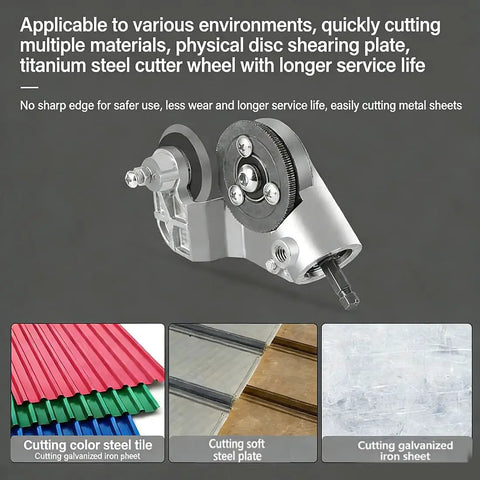 Titanium Drill Nibbler Sheet Metal Cutter Attachment With Adapter for precise cutting of thin galvanized and soft steel sheets.
