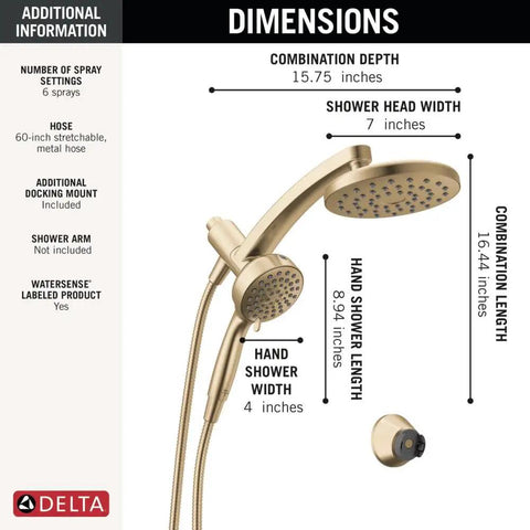Real Deal 3 In 1 Rainfall And Handheld Shower Head With 360 Pivot Body And High Pressure Pro Clean Spray For A Total Bath Game Changer Upgrade In Polished Champagne Bronze