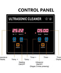 Control panel of Pro Grade Ultrasonic Cleaner Slaps for adjusting temperature and timer settings.