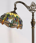 Stained Glass Tiffany Floor Lamp With Amber Dragonfly Shade Arching Gooseneck Adjustable Reading Light 66 Inch Tall Bronze Base UL Certified