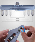 Self Centering Dowel Jig Kit With Line Scriber And Drill Guide For Precise Straight Holes, showing aluminum adjustment and measurement.