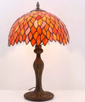 Stained Glass Tiffany Style Table Lamp With Red Wisteria Design, 12 Inch Shade, 18 Inch Tall, Antique Green Bronze Base, Cord Switch