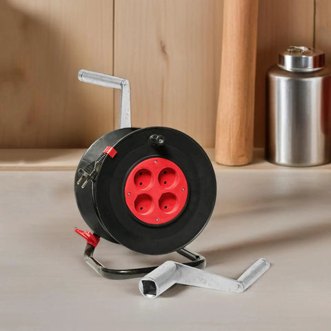 Heavy Duty No-Fuss EDM Wire Spool Winder Hand Crank With Ergonomic Rotating Grip, shown on a workshop table.