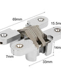 180 Degree Zinc Alloy Hidden Door Hinge For Cabinets And Furniture Concealed Cross Hinge No Fuss Install Kit with dimensions