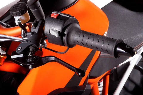 Next Level Badass Clutch Lever For Motorcycle Handlebar Bike Upgrade Parts Lightweight Anodized Aluminum Control Arm With Smooth Grip Street Track Ready Factor X Series Matte Black Fxcl31B close-up view showing the lever and grip on a bike handlebar.