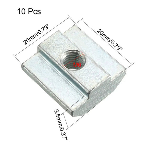 Slide In M6 T-Nut For 4040 Aluminum Extrusion Profiles Pack Of 10, carbon steel with nickel or zinc plating, easy roll into 40x40 T-slots
