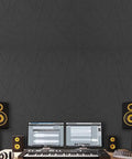 Eight Pack Peel And Stick Acoustic Foam Panels High Density Polyester Soundproof Wall Tiles for studio setup with monitors and speakers.