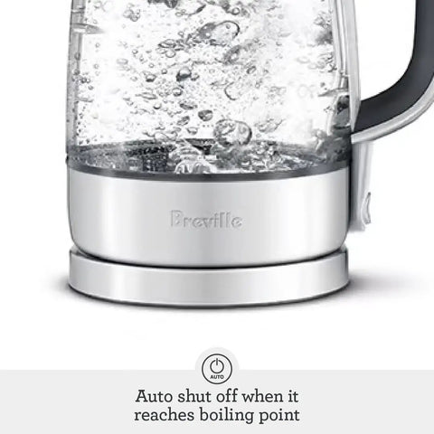 Crystal Clear Glass Electric Kettle With German Schott Glass Soft Opening Lid Gentle Steam Release Ergonomic Handle BPA Free Auto Shut Off Boil Dry Protection Easy Pour Fast Boil For Breakfast Tea And Coffee close-up with boiling water