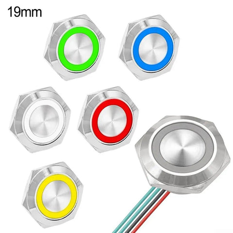 3 Pack 19mm Momentary Push Button Switch With LED Light Waterproof Metal Panel Mount Button For 12V And 24V Cars Boats Marine And Industrial Control Panels Pre Wired Short Travel Yellow, 19mm metal buttons