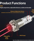 Diffuse Reflection Photoelectric Sensor NPN NO 4 Wire 10mm Sensing Range showcasing functions with transmitting tube in copper plating.