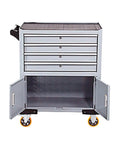 Heavy Duty Rolling Tool Cart With Lockable Cabinet And Three Drawers 440 Lbs Capacity On Wheels Built From Cold Rolled Steel Garage Workshop Tool Chest Organizer For Home, Shop, And Warehouse open cabinet front view