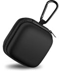 Black Carry Anywhere EVA Earbud Case With Carabiner, slim gear pouch for earphones, keys, small accessories, zippered design visible