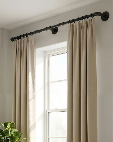 Three Quarters Inch Black Malleable Iron Pipe Nipples 30 Inch Long Threaded Both Ends 10 Pack used as industrial curtain rod