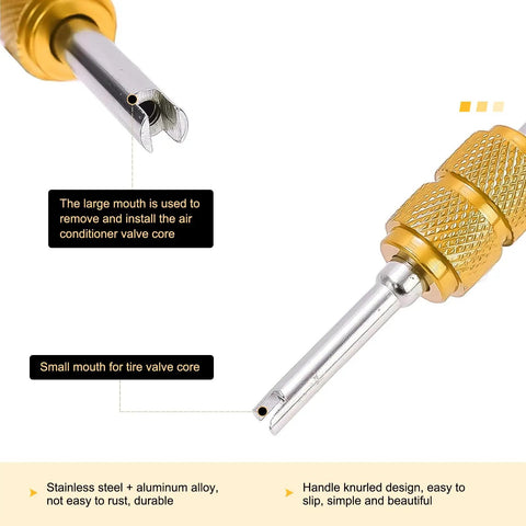 Close-up of removal tool in 16 Pcs Air Conditioning Valve Core Kit With R134A And R12 Cores Pro Grade Service Tool Pressure Caps Kit