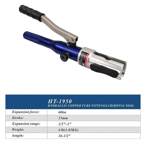 Heavy Duty Hydraulic Copper Pipe Press Tool With U TH M V Dies, 60 kN, 15mm Stroke, Half to One Inch Range, 16.5 Inch
