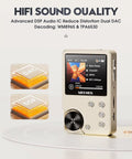 HiFi MP3 Player With Lossless DSD High Resolution Audio Portable HighRes Music Player shown with DSP and DAC chips in gold finish