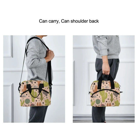 Person carrying Desert Cacti Insulated 10L Cooler Bag for Picnic Beach Hiking Camping Work Leakproof Portable Lunch Box with durable strap