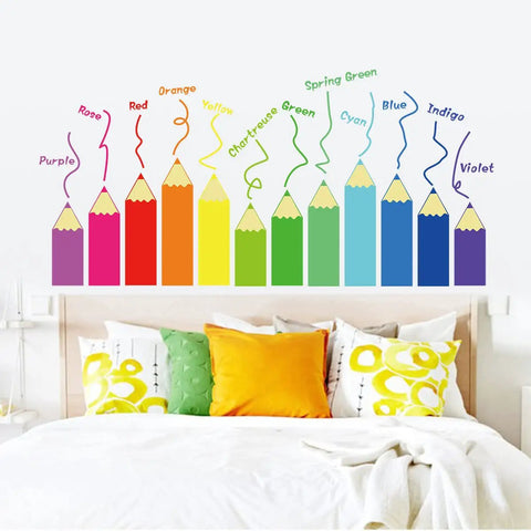 Colorful Kids Educational Wall Decals Set For Nursery Playroom Classroom Peel And Stick Removable Wall Stickers with pencil design