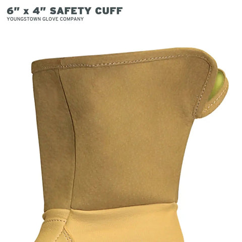 Tan long cuff of Grippy Leather Utility Work Gloves With Long Cuff For Men Kevlar Lined For Superior Cut And Puncture Resistance