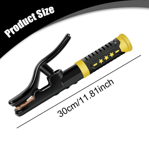 Heavy Duty Copper Welding Clamp For 800 To 1000 Amp Stick Welders High Heat Burn Shield Ground Electrode Holder Super Cool Grip Tool, 30cm/11.81inch, black and yellow design.