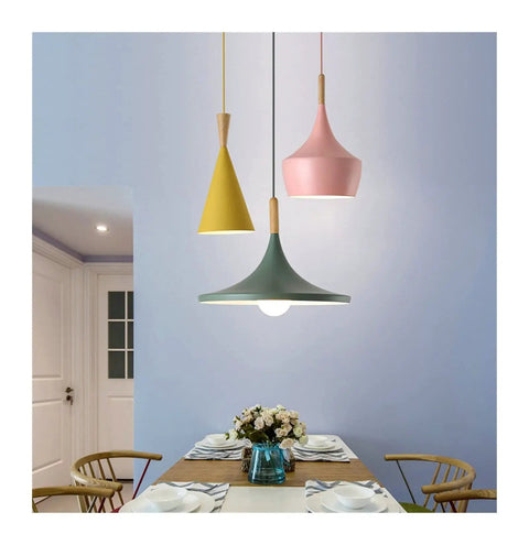 Solid Metal Pendant Light For Living Room And Bedroom Kitchen With Bright E27 Bulb Straight Up Setting Dope Ambient Vibes While Saving Big Cash On Energy Bills Heavy Duty Build Quality Guaranteed in stylish green, yellow, and pink colors.