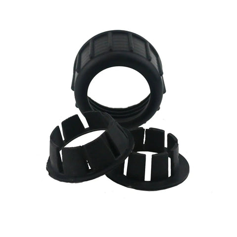 Black plastic component parts shown from various angles