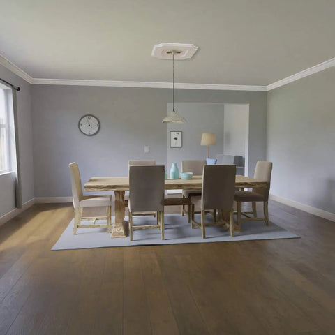 Dining room with 36 Inch Ceiling Medallion PVC Urethane Contemporary Architectural Grade Decor Ready To Paint Canopy on ceiling