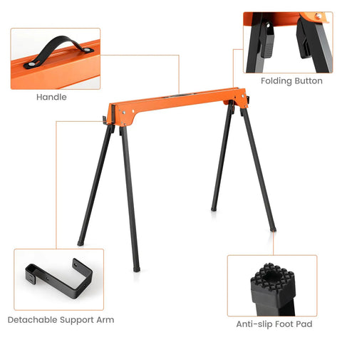 Heavy Duty Folding Saw Horses 2 Pack Built Like a Tank With Detachable Rails And 1322 Lb Capacity Portable Collapsible Work Stands Anti Rust Steel Frame Totally Crushes Any Yard or Shop Build
