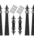 Heavy Duty Decorative Garage Door Hardware Kit With Solid Steel Cabinet Handles And Hinges For Frameless And Framed Doors, black steel hinges and handles.
