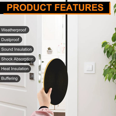 Badass Durable Door Weather Stripping 66FT Neoprene Draft Blocker Tape With Strong Self Adhesive held against door for insulation features.